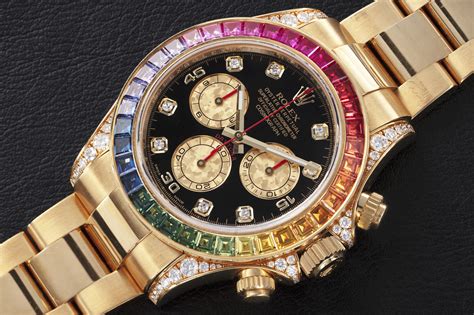 rolex 18kt gold daytona chronograph watch|rolex daytona rainbow yellow gold.